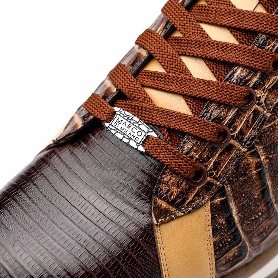 Marco Di Milano Portici Men's Shoes Orix & Brown Exotic Lizard / Crocodile Casual Sneakers