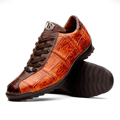 Marco Di Milano Saulo Men's Shoes Brandy & Brown Exotic Ostich / Alligator Casual Sneakers 1 SAULO_ALLIGATOR-OSTRICH_BRANDY_8  - from alligatorwarehouse.com