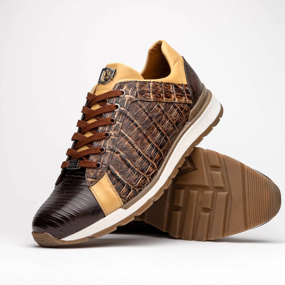 Marco Di Milano Portici Men's Shoes Orix & Brown Exotic Lizard / Crocodile Casual Sneakers