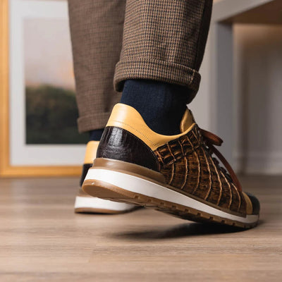 Marco Di Milano Portici Men's Shoes Orix & Brown Exotic Lizard / Crocodile Casual Sneakers 10 PORTICI_CAIMAN-LIZARD TEJU_ORIX_6  - from alligatorwarehouse.com