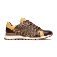 Marco Di Milano Portici Men's Shoes Orix & Brown Exotic Lizard / Crocodile Casual Sneakers