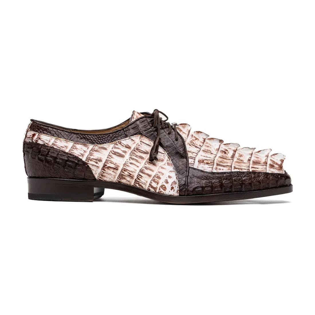 Marco Di Milano Caribe Men's Shoes Rustic White & Brown Genuine Hornback Caiman Crocodile Dress Derby Oxfords