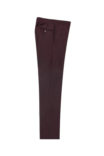 Burgundy Flat Front Slim Fit Wool Dress Pant 2564 by Tiglio Luxe BURGUNDY 1   - from alligatorwarehouse.com