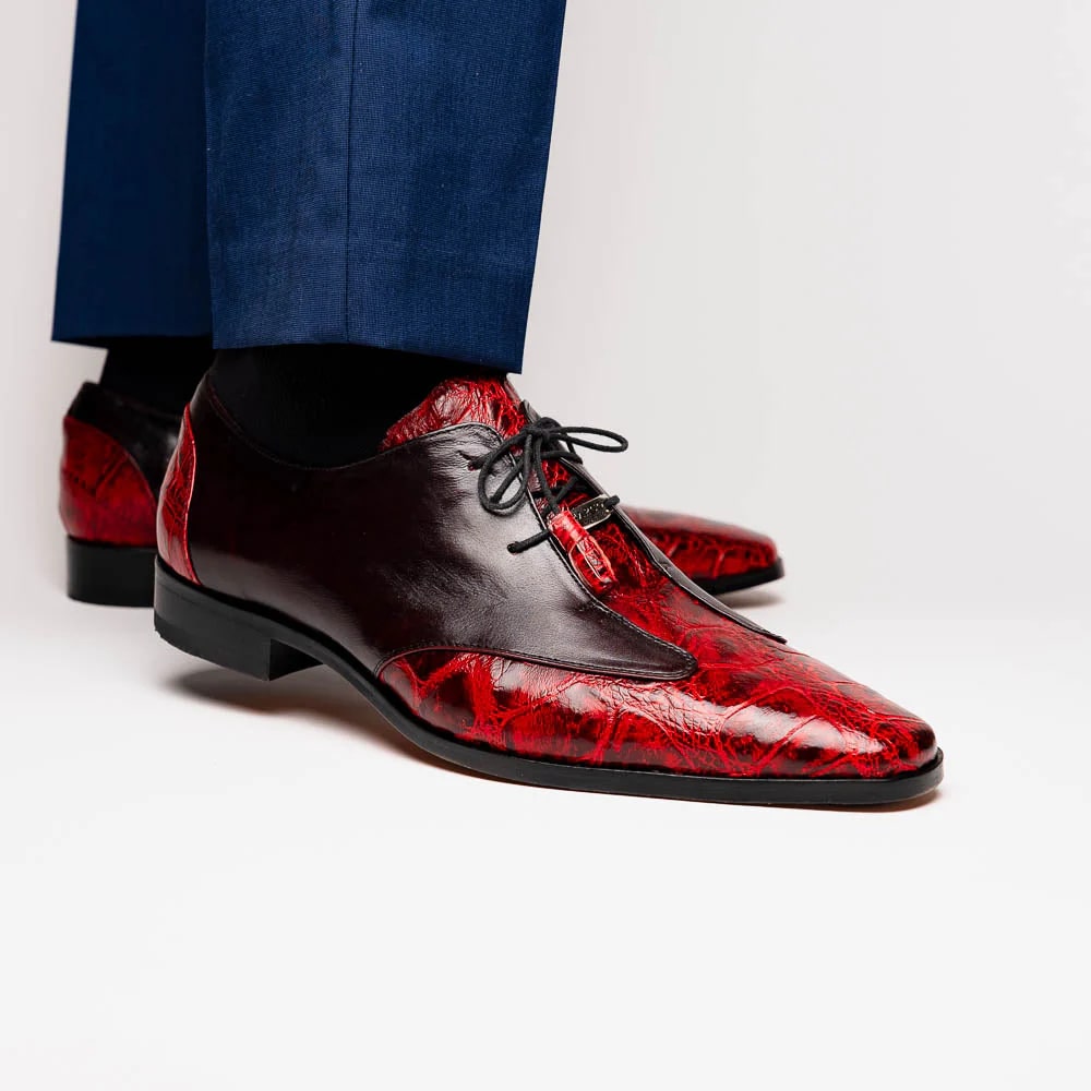 Marco Di Milano Anzio Exotic Alligator & Calfskin Leather Burgundy & Black Oxfords