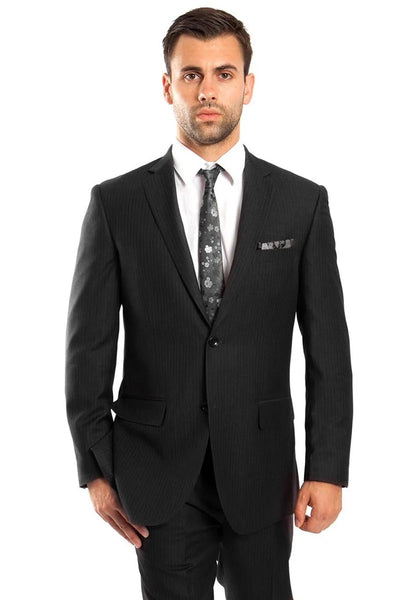 Men's Two Button Regular Fit Micro Pinstripe Business Suit in Black 1 D2-2838  - from alligatorwarehouse.com