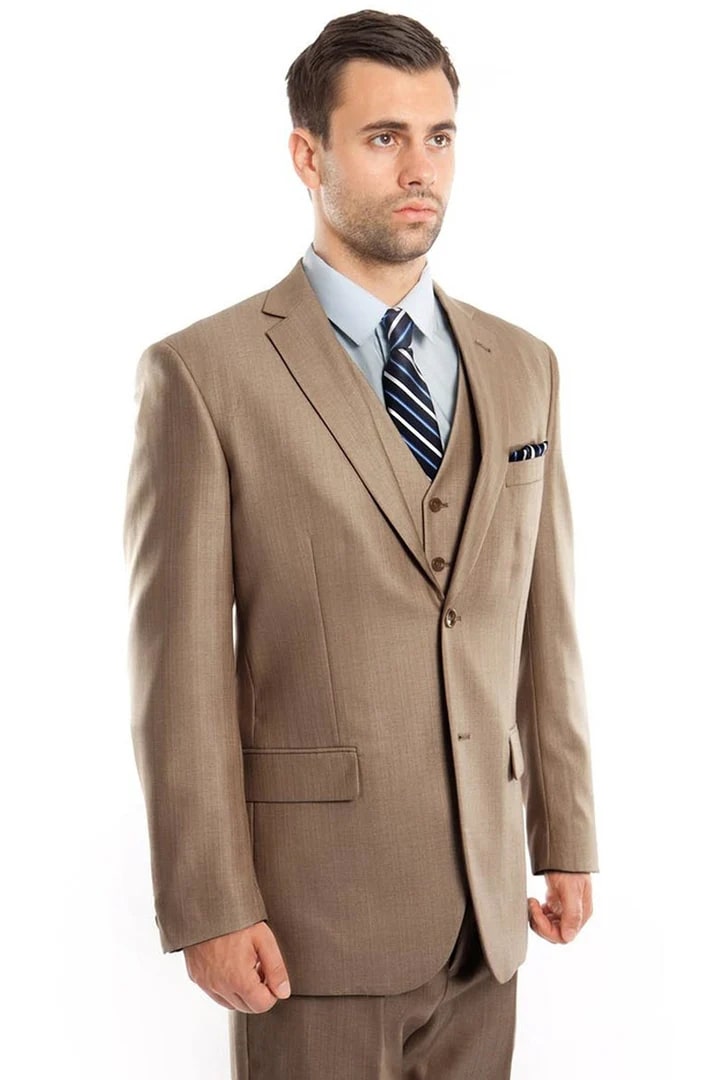 Tan Suits For Wedding - Tan Groomsmen Suits - Tan Slim Fit Vested Tuxedo 1   - from alligatorwarehouse.com