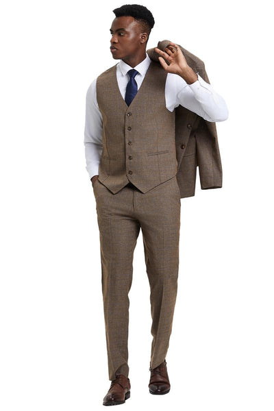 Men's Stacy Adams Modern Fit Vested Suit in Taupe Micro Check Plaid 4 SM167H1-10-38R  - from alligatorwarehouse.com