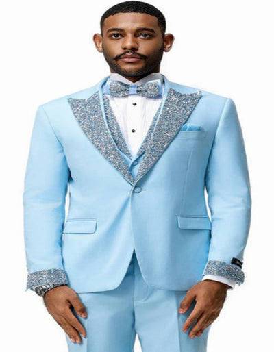 Baby Blue Prom Tuxedo - Perfect Wedding Suit Vested rhinestone Lapelled 1   - from alligatorwarehouse.com