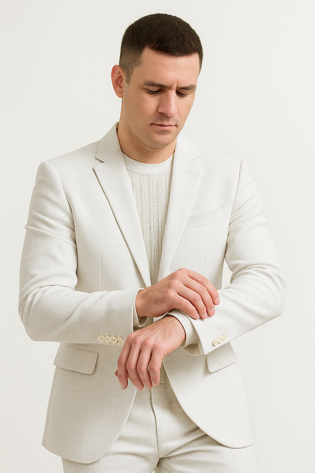 Mens Two Piece Linen Suit Relaxed Hybrid Fit No Collar 13   - from alligatorwarehouse.com