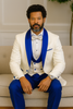 Hilton White and Royal Blue Paisley Peak Lapel Tuxedo Jacket with Matching Shawl Vest and Wool Pants – Includes Bow Tie 3   - from alligatorwarehouse.com