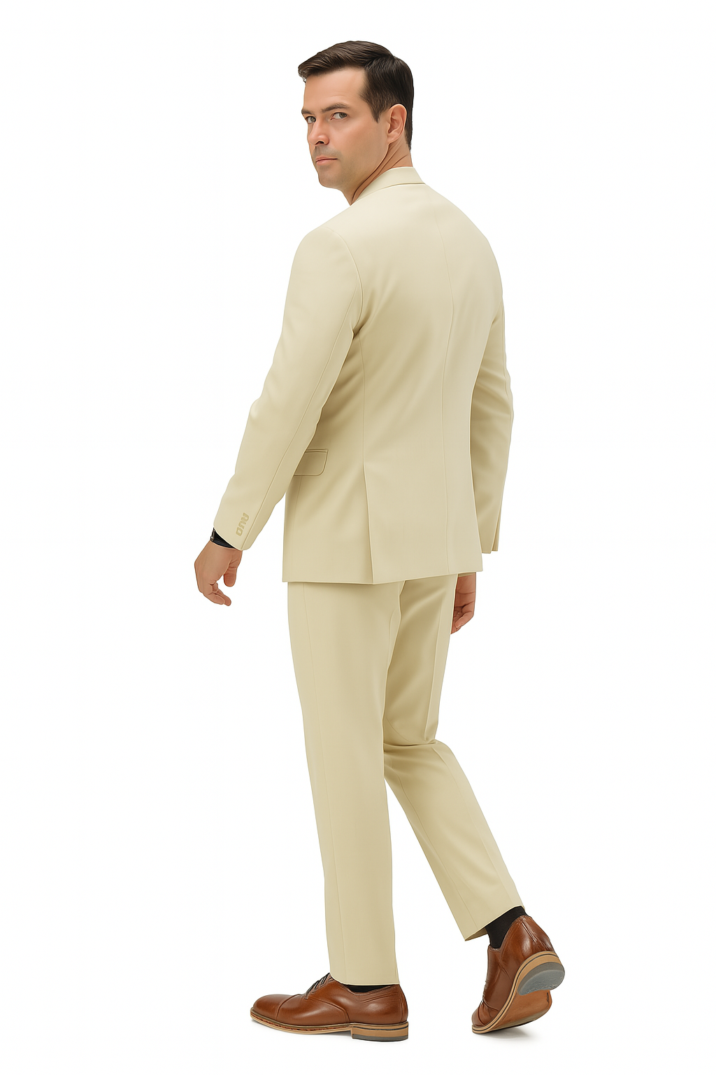 Mens Two Piece Linen Suit Relaxed Hybrid Fit No Collar