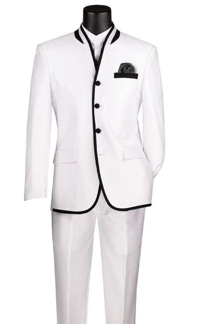 Oriental Collection - Banded Collar Slim Fit Suit Shiny Sharkskin 2 Piece White 1 SO1S4HT-1_WHITE_40R  - from alligatorwarehouse.com