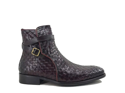 Basket Weave Calfskin Buckle Boot 3 KB886-17XBURGUNDY8  - from alligatorwarehouse.com