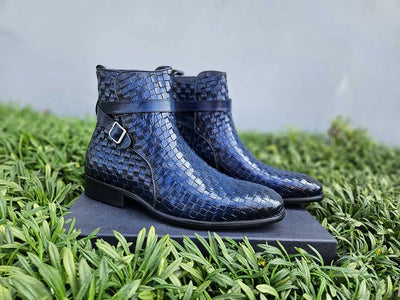 Basket Weave Calfskin Buckle Boot 4 KB886-17XBURGUNDY8  - from alligatorwarehouse.com