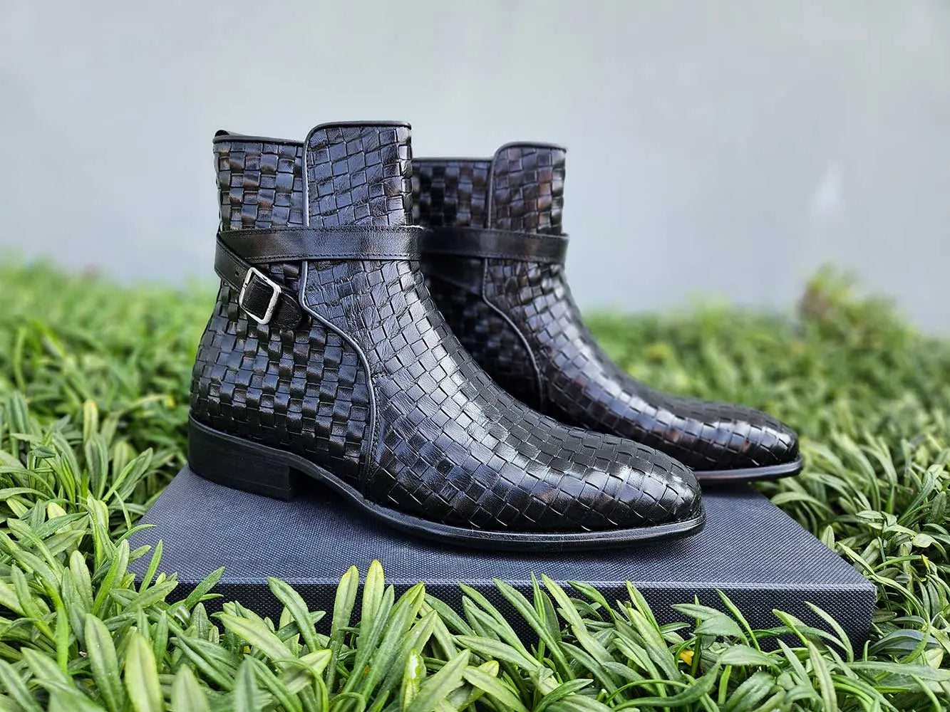 Basket Weave Calfskin Buckle Boot Carrucci