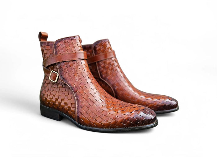 Carrucci Basket Weave Calfskin Buckle Boot