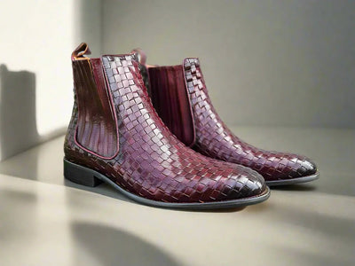 Basket Weave Leather Chelsea Boot 1 KB886-18XBURGUNDY75  - from alligatorwarehouse.com