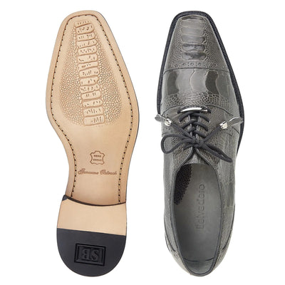 Men's Belvedere Batta Cap Toe Ostrich Dress Shoe in Grey 3 MEN 14006 GRAY-M-09  - from alligatorwarehouse.com