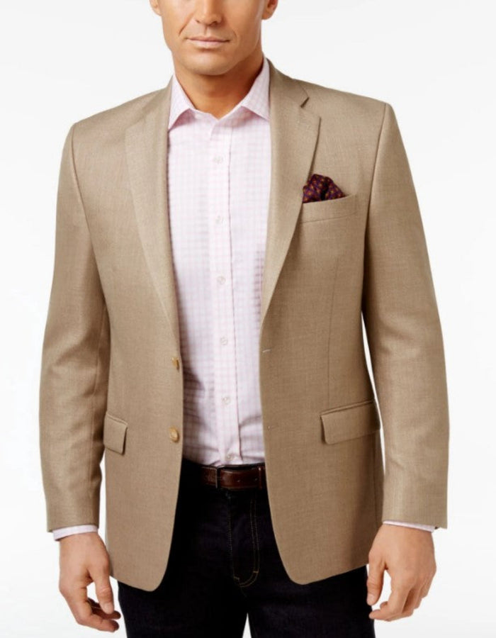 Men’s Tan Beige Sport Coat with 2 Button Front, Summer Dress Casual Blazer Jacket