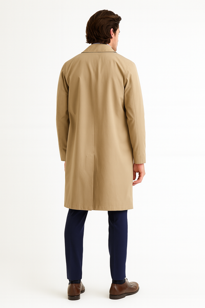 Mens Beige Trench Coat – Classic Long Overcoat with Button Front - Raincoat in Khaki Color 5   - from alligatorwarehouse.com