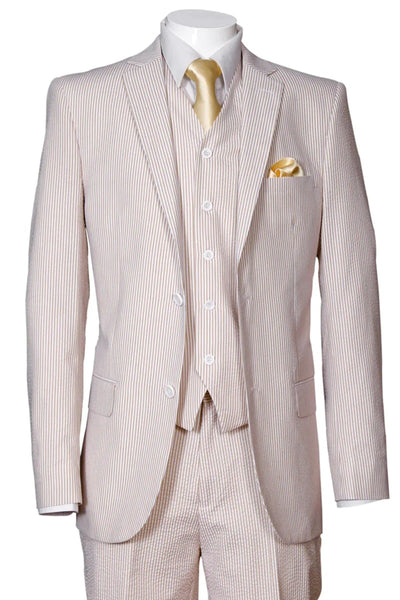 Mens 2 Button Vested Summer Seersucker Suit in Tan 1 H9-5999  - from alligatorwarehouse.com