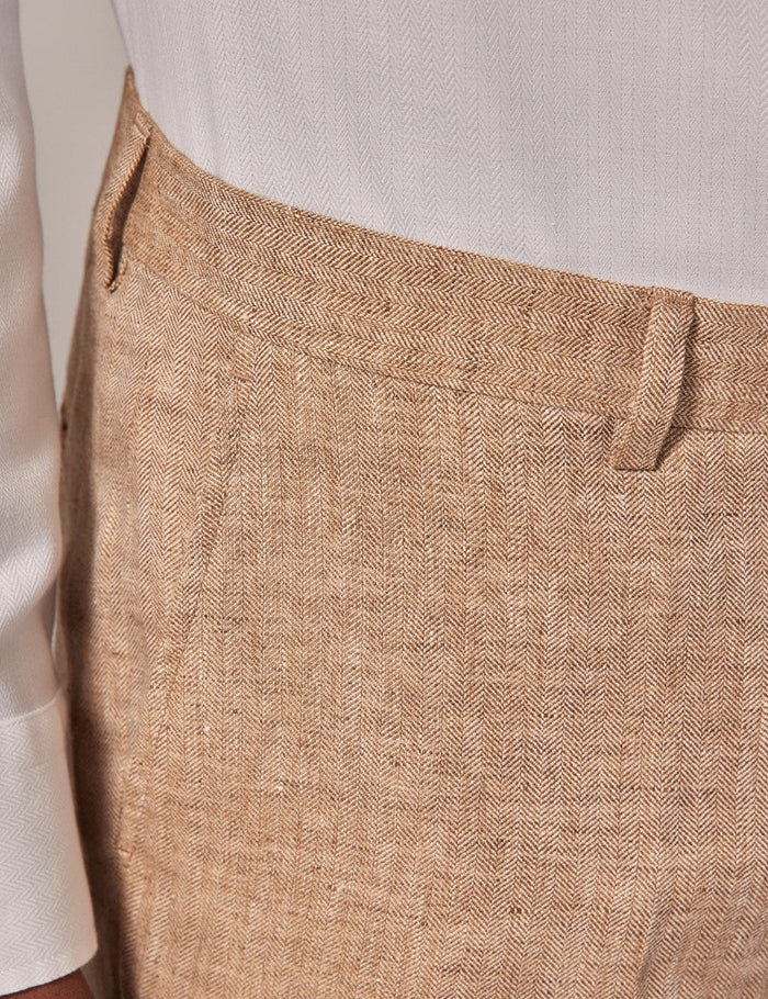 Mens Linen Suit For Beach Wedding - Summer  Suit in Beige Herringbone