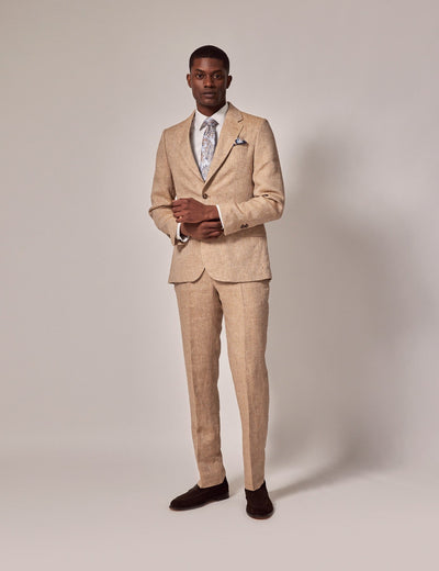 Mens Linen Suit For Beach Wedding - Summer  Suit in Beige Herringbone 1 PZ-4527  - from alligatorwarehouse.com
