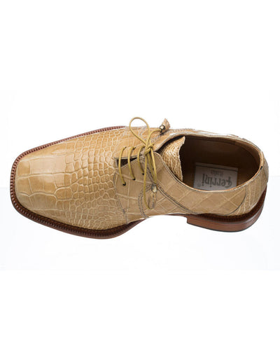 Ferrini Shoes - Mens Alligator Dress Shoe - Ferrini 205 Belly Alligator Plain Toe Shoes Beige 1 F205-BE-090  - from alligatorwarehouse.com
