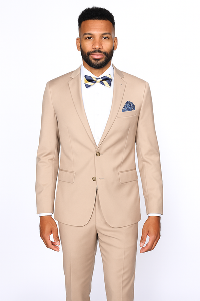Beige Slim Fit Suit for Men by Rossiman Rossi – Tailored Skinny Fit Formal Suit 1   - from alligatorwarehouse.com