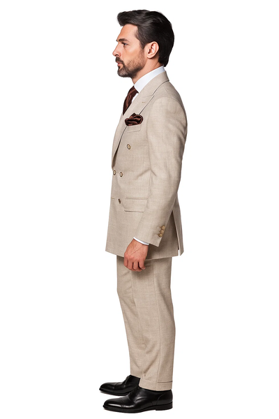 Suits With Baggy Pleated Pants - Wide Leg Pants 100% Wool - Classic Fit in  Light Brown Color by Rossiman 4   - from alligatorwarehouse.com