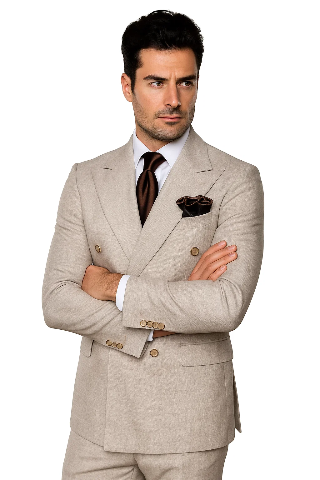 Suits With Baggy Pleated Pants - Wide Leg Pants 100% Wool - Classic Fit in  Light Brown Color by Rossiman 5   - from alligatorwarehouse.com