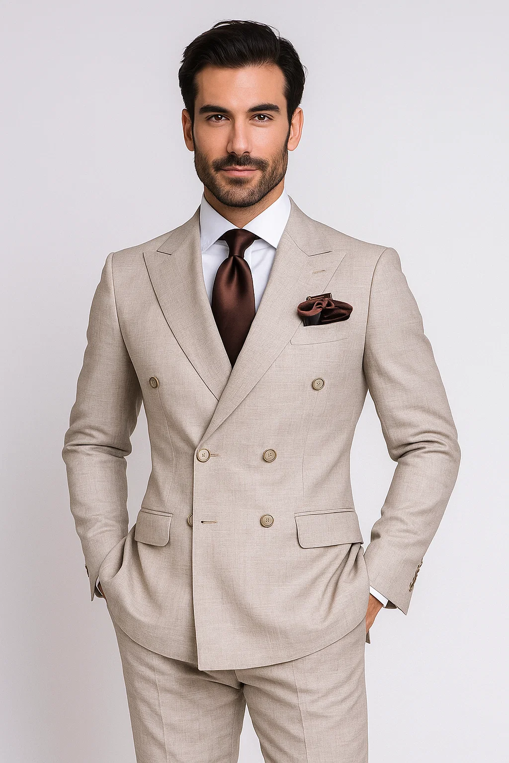 Suits With Baggy Pleated Pants - Wide Leg Pants 100% Wool - Classic Fit in  Light Brown Color by Rossiman 8   - from alligatorwarehouse.com