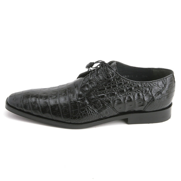Men’s Los Altos Black Genuine Crocodile Belly Shoes, All-Over Exotic Lace-Up Dress Shoes