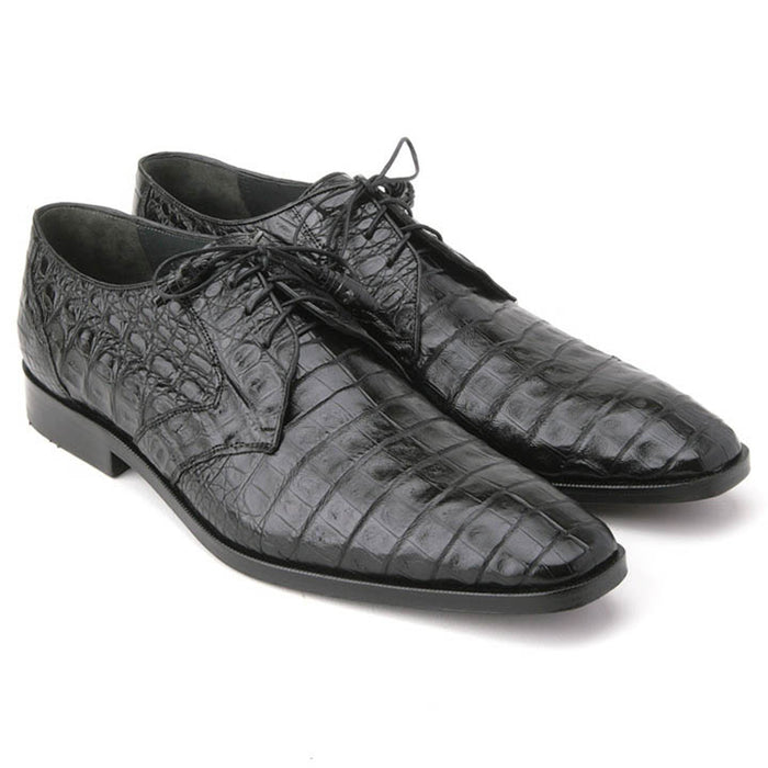 Men’s Los Altos Black Genuine Crocodile Belly Shoes, All-Over Exotic Lace-Up Dress Shoes