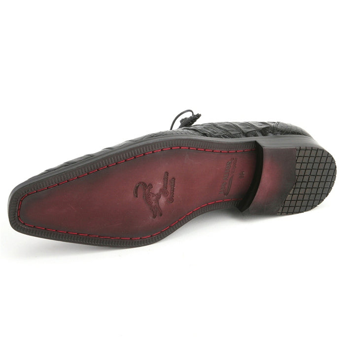 Men’s Los Altos Black Genuine Crocodile Belly Shoes, All-Over Exotic Lace-Up Dress Shoes