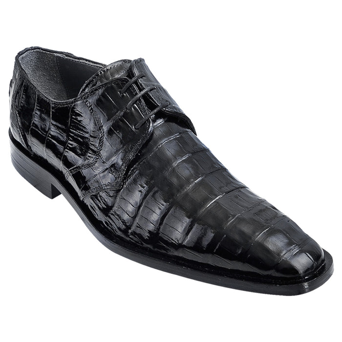 Men’s Los Altos Black Genuine Crocodile Belly Shoes, All-Over Exotic Lace-Up Dress Shoes