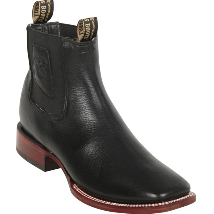 Los Altos Boots - Mens Dress Cowboy Boot - Low Priced Belmont Black Square Toe Ankle Boots- in Black