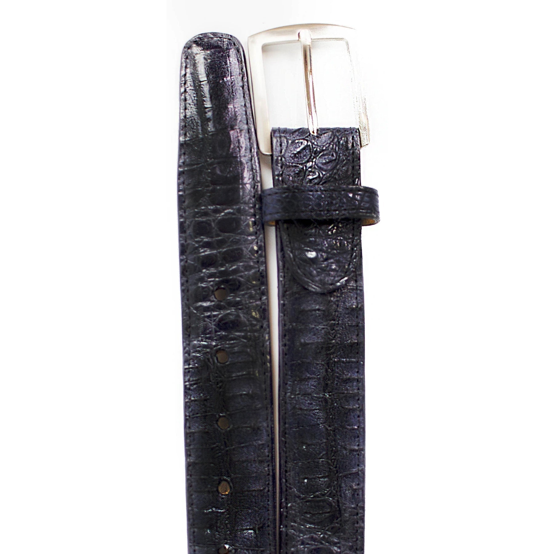 Mens Belvedere Caiman Crocodile Dress Belt in Navy 1 MEN 1999 NAVY-44 CROCODILE BELT  - from alligatorwarehouse.com