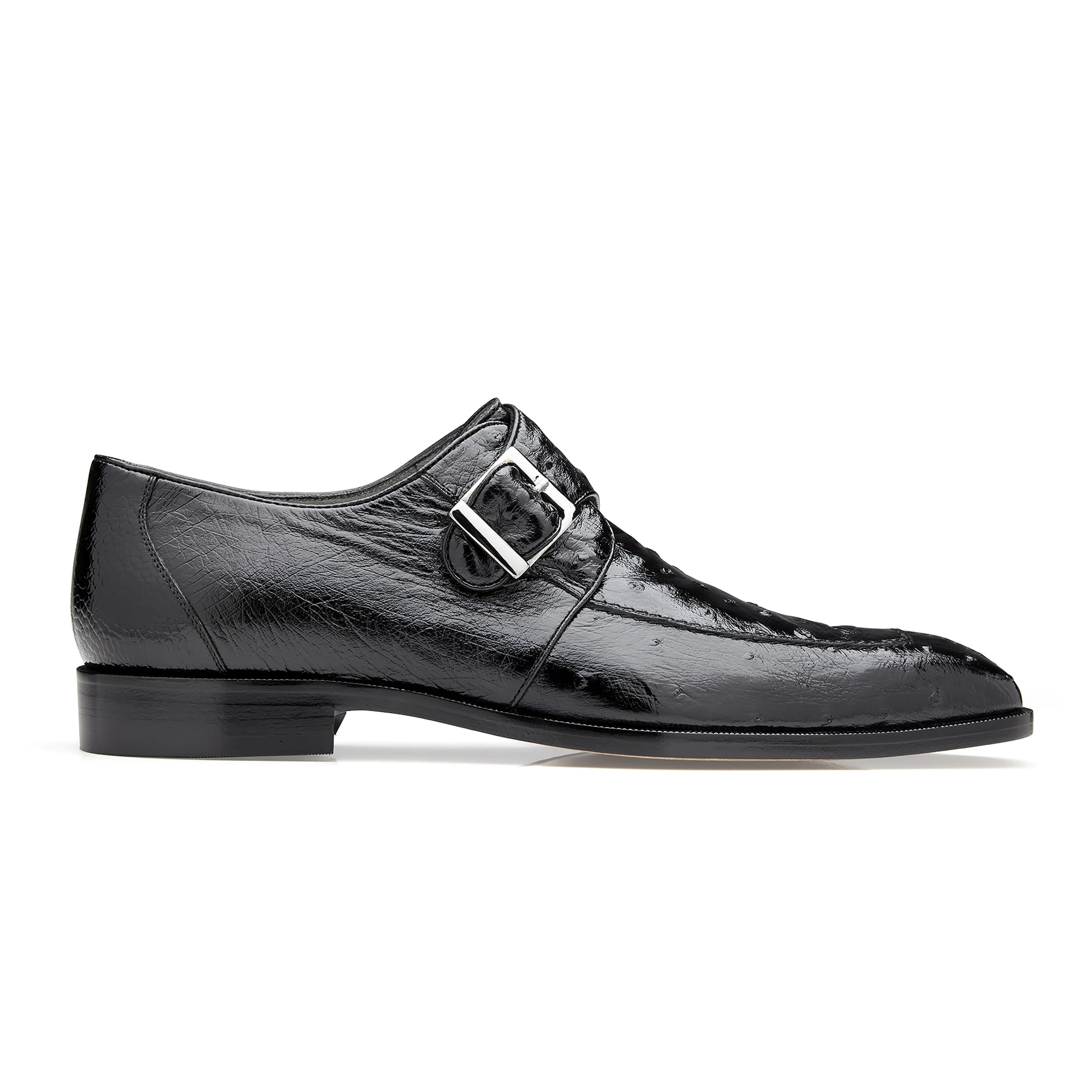 Mens Belvedere Josh Ostrich Quill Monk Strap Shoe in Black 2 MEN 114011 BLACK-M-08  - from alligatorwarehouse.com
