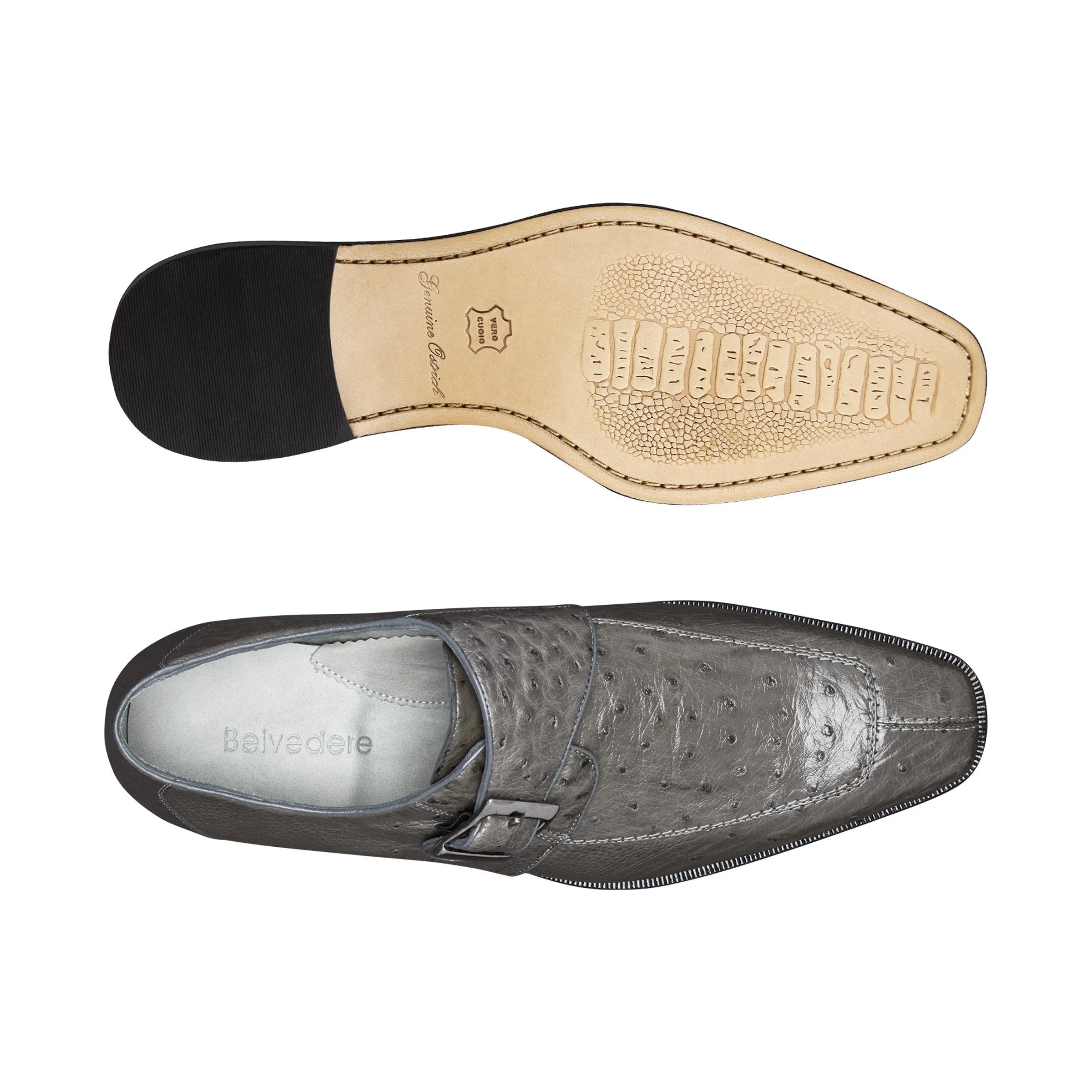 Mens Belvedere Josh Ostrich Quill Monk Strap Shoe in Black 7 MEN 114011 BLACK-M-08  - from alligatorwarehouse.com