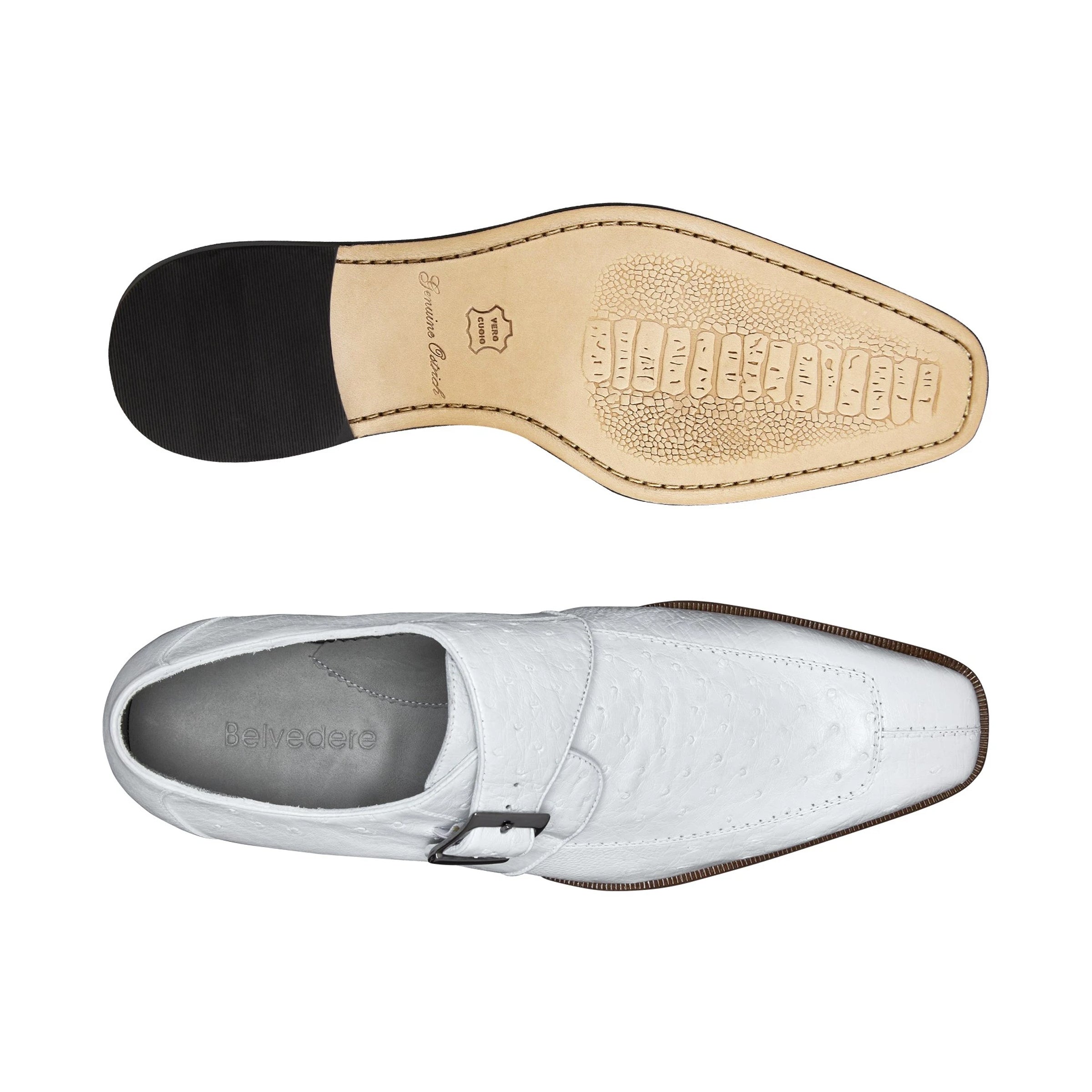 Mens Belvedere Josh Ostrich Quill Monk Strap Shoe in Black 9 MEN 114011 BLACK-M-08  - from alligatorwarehouse.com