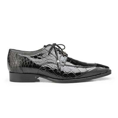 Mens Belvedere Lorenzo Alligator Split Toe Dress Shoe in Black 1 MEN B01 BLACK-M-14  - from alligatorwarehouse.com