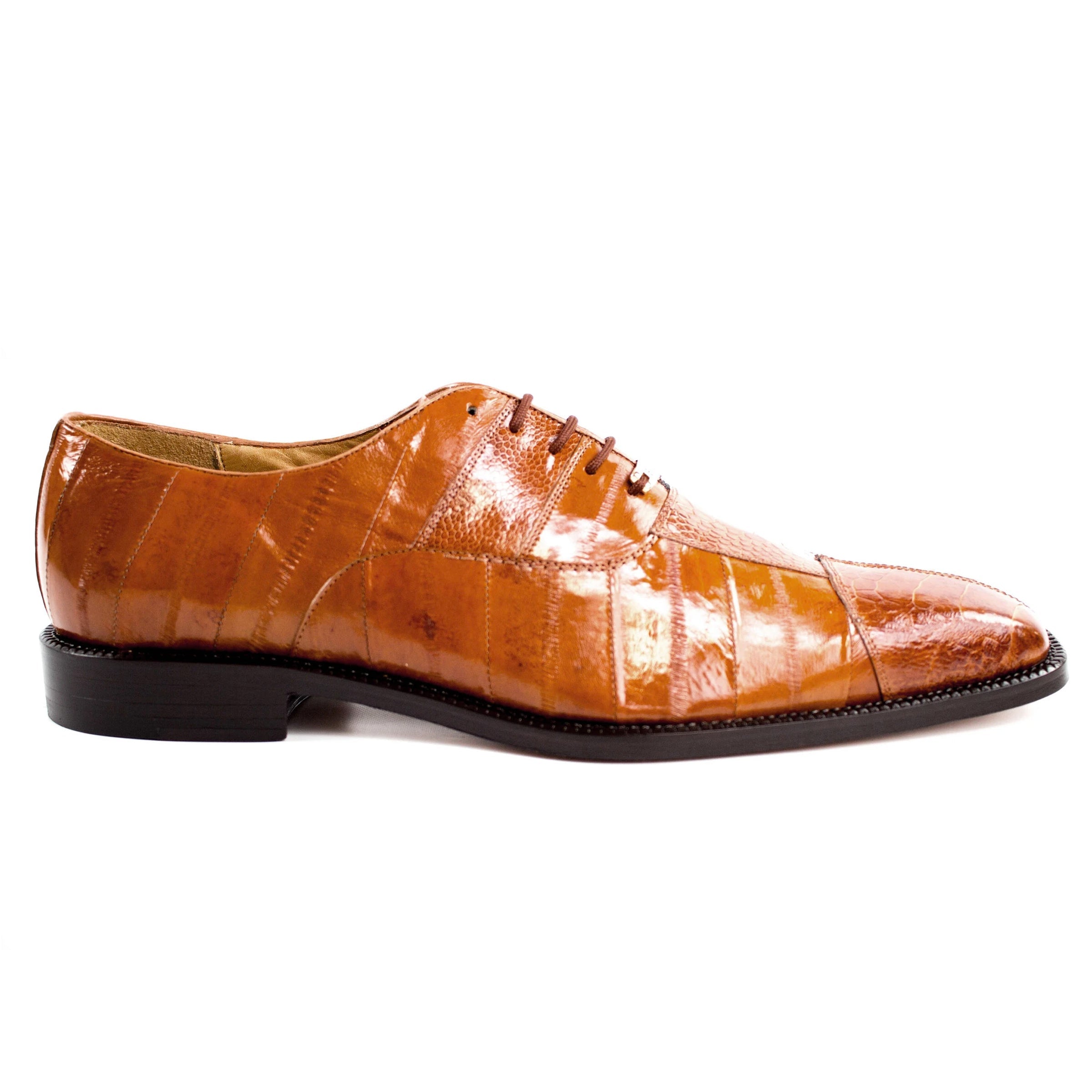 Mens Belvedere Mare Eel & Ostrich Cap Toe Dress Shoe in Tan 2 MEN 2P7 BLACK-M-09  - from alligatorwarehouse.com