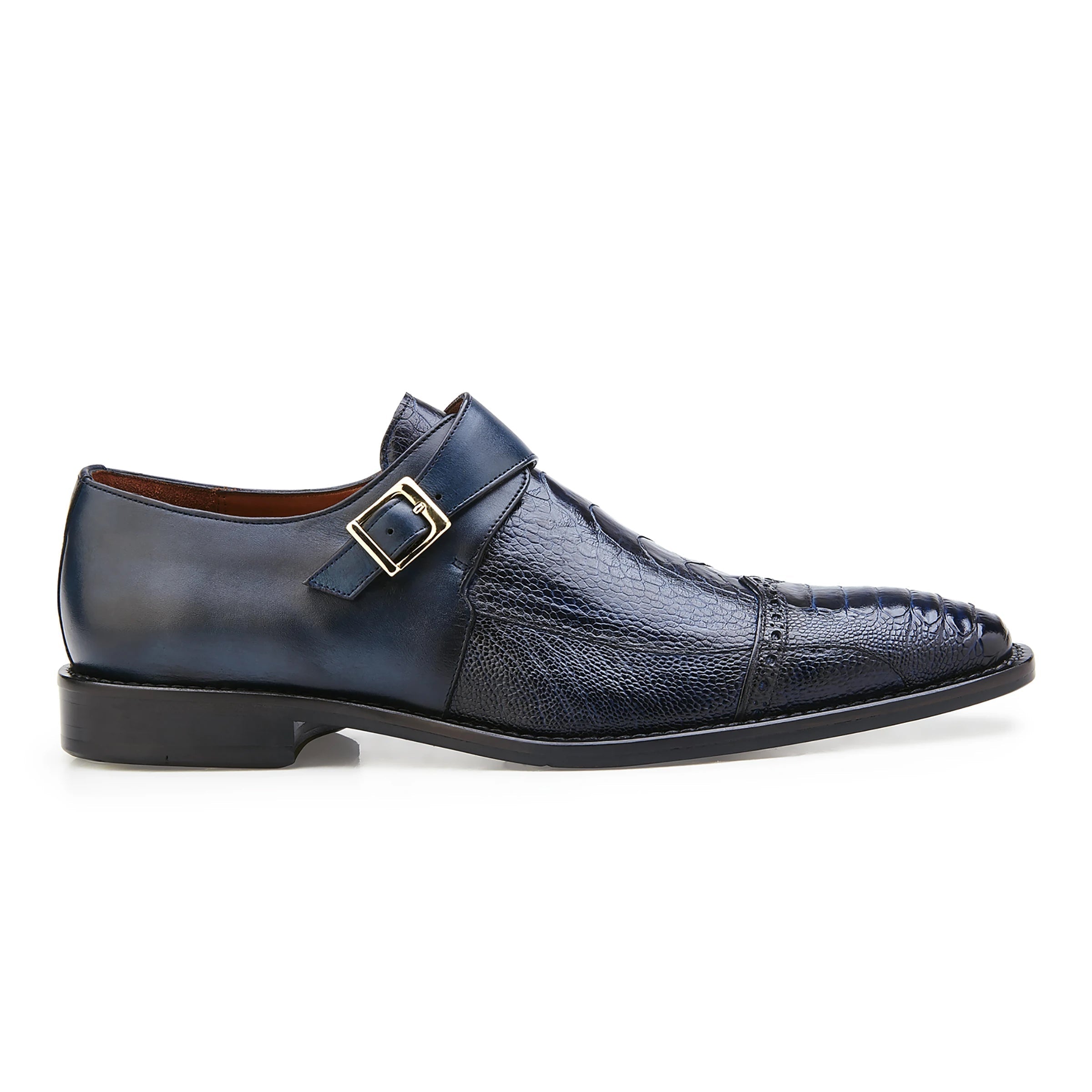 Mens Belvedere Salinas Ostrich Monk Strap Shoe in Tan 3   - from alligatorwarehouse.com
