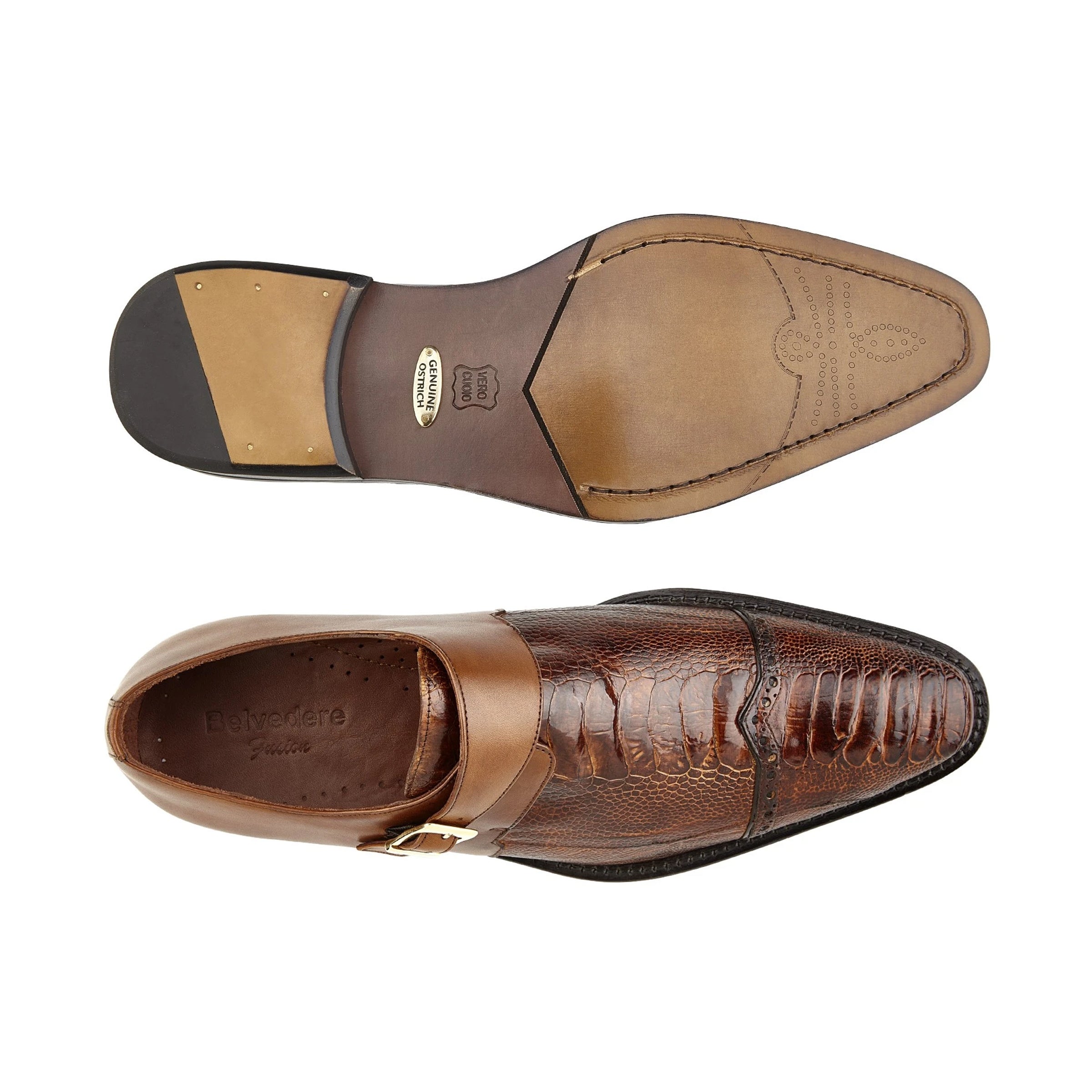Mens Belvedere Salinas Ostrich Monk Strap Shoe in Tan 2   - from alligatorwarehouse.com