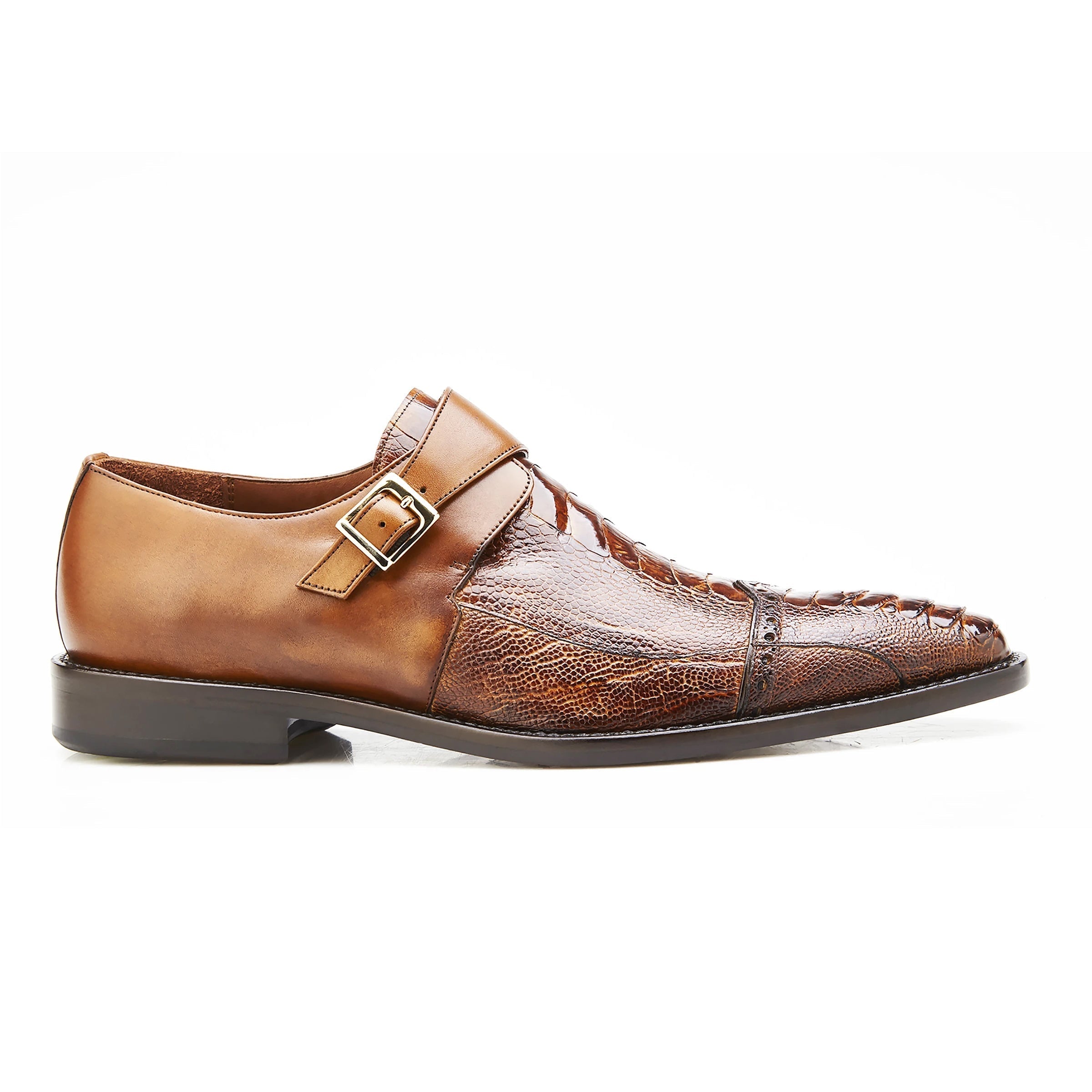 Mens Belvedere Salinas Ostrich Monk Strap Shoe in Tan 1   - from alligatorwarehouse.com