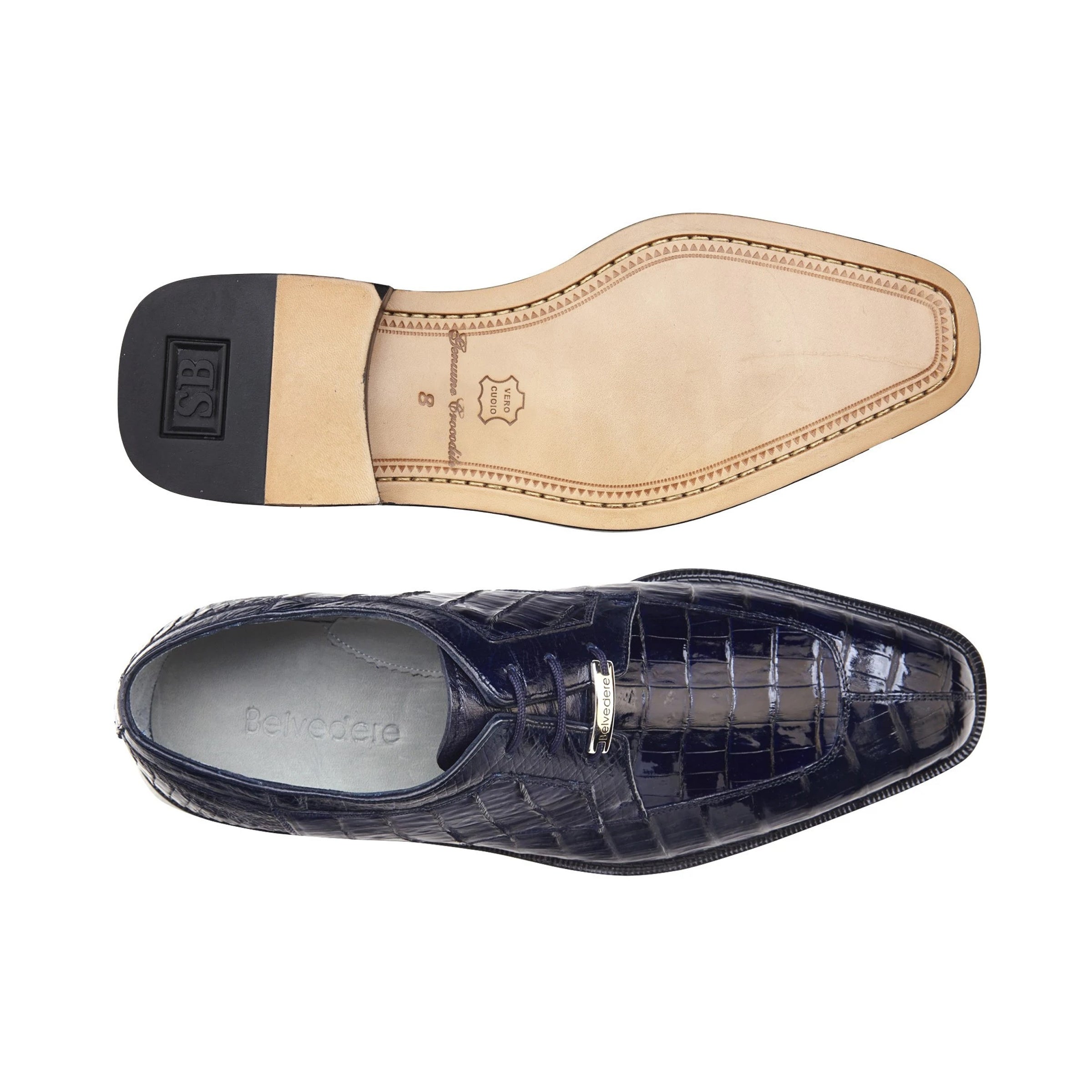 Mens Belvedere Susa Full Caiman Crocodile Dress Shoe in Brown 4 MEN P32 BROWN-M-08  - from alligatorwarehouse.com