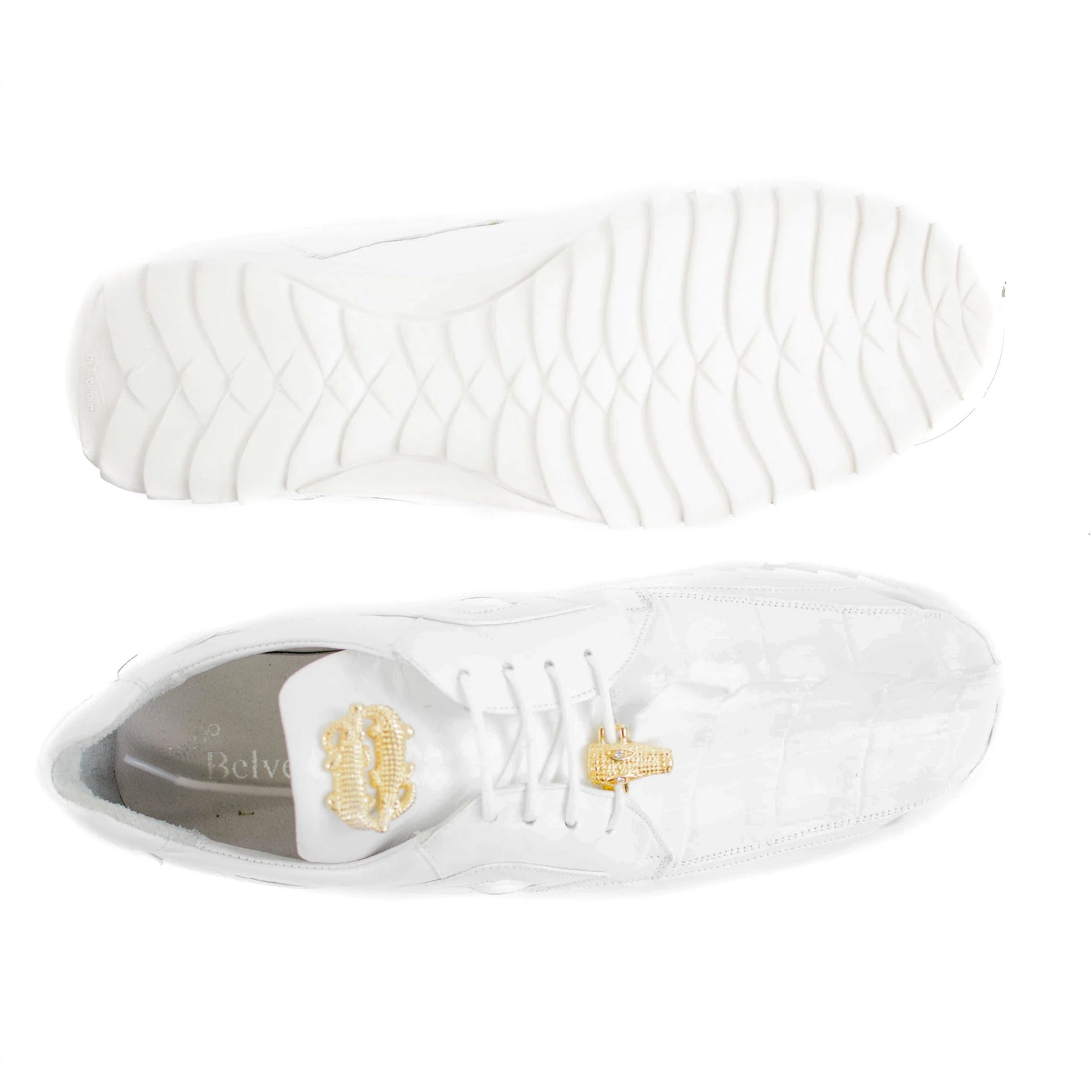 Belvedere Vasco Men's White Genuine Hornback Crocodile & Soft Calf Sneakers 3 MEN 336122 WHITE-M-08  - from alligatorwarehouse.com