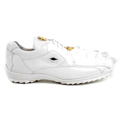 Belvedere Vasco Men's White Genuine Hornback Crocodile & Soft Calf Sneakers 2 MEN 336122 WHITE-M-08  - from alligatorwarehouse.com