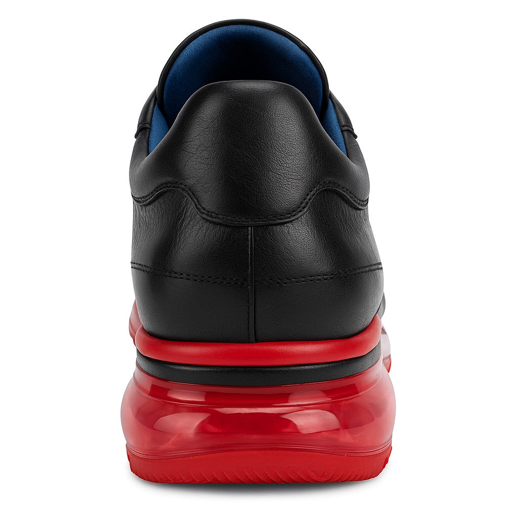 Belvedere  Flash Men's Shoes Black & Red Exotic Ostrich / Calf-skin Leather Casual Sneakers 9 MEN E01 BLACK/RED-M-09  - from alligatorwarehouse.com